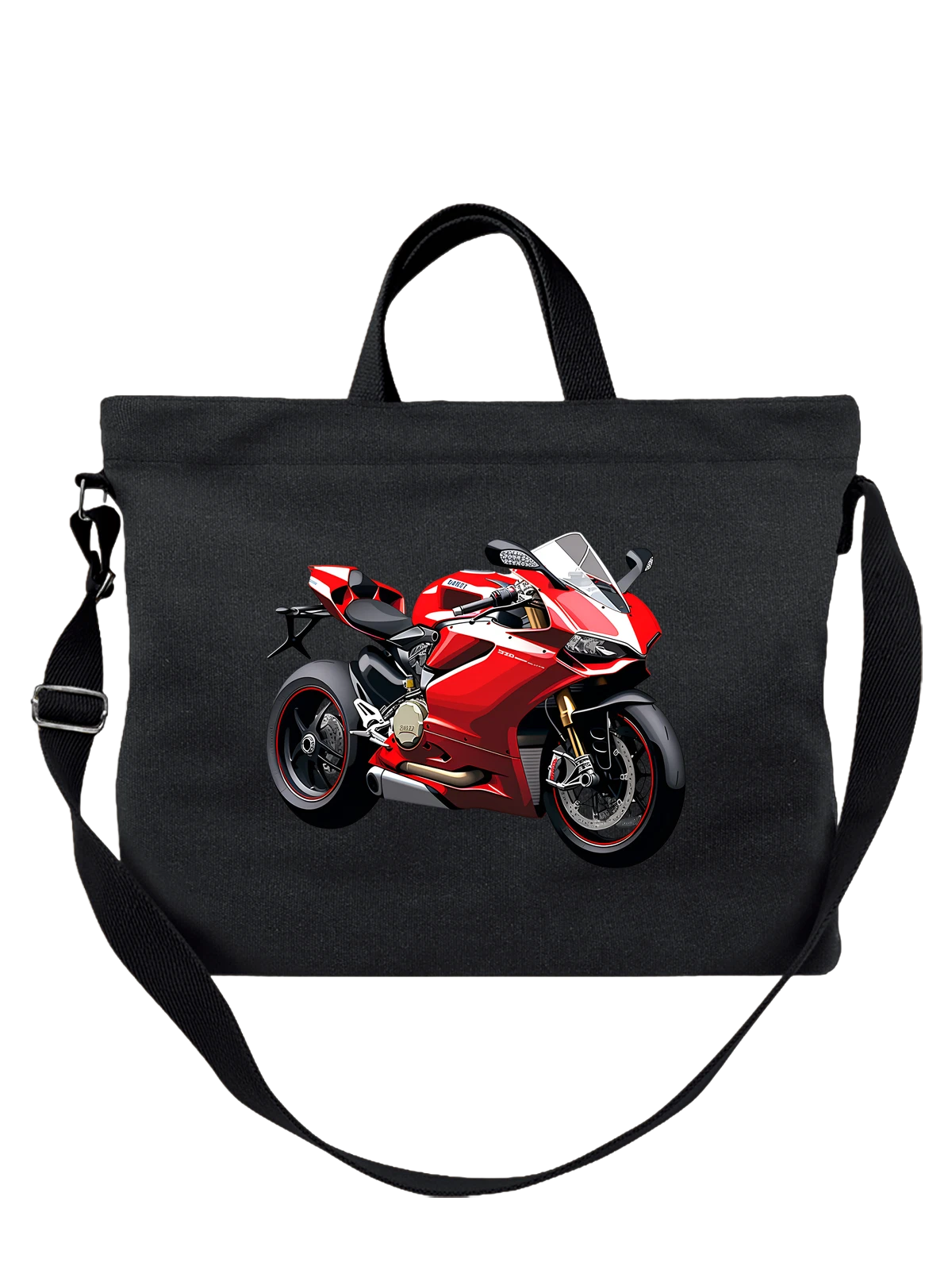 Сумка Красный спортивный мотоцикл Ducati Panigale чёрная с принтом — обтекатель — Чёрная, фото 1