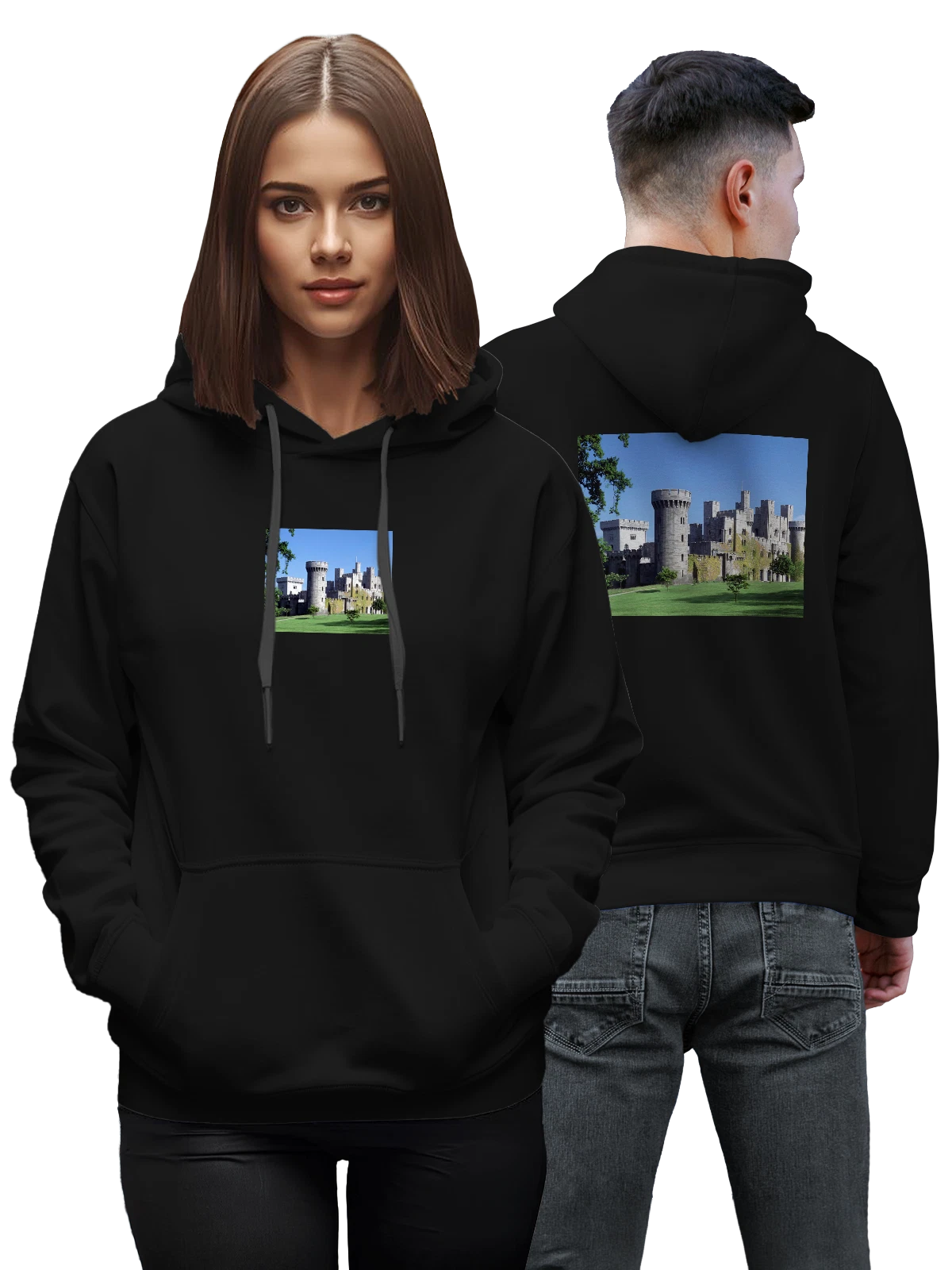 Худи Архитектура Penrhyn Castle Gwynedd Wales чёрное с принтом — туристический маршрут — Чёрная, фото 1