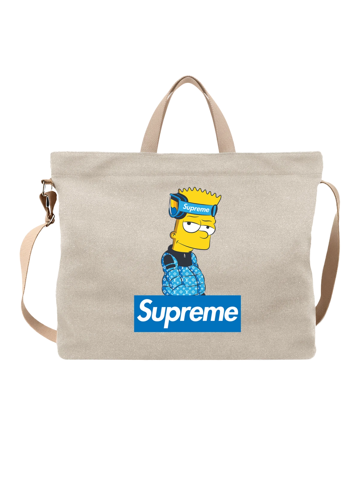 Сумка Барт Симпсон Supreme в синих очках белая с принтом — очки Supreme — Белая, фото 1