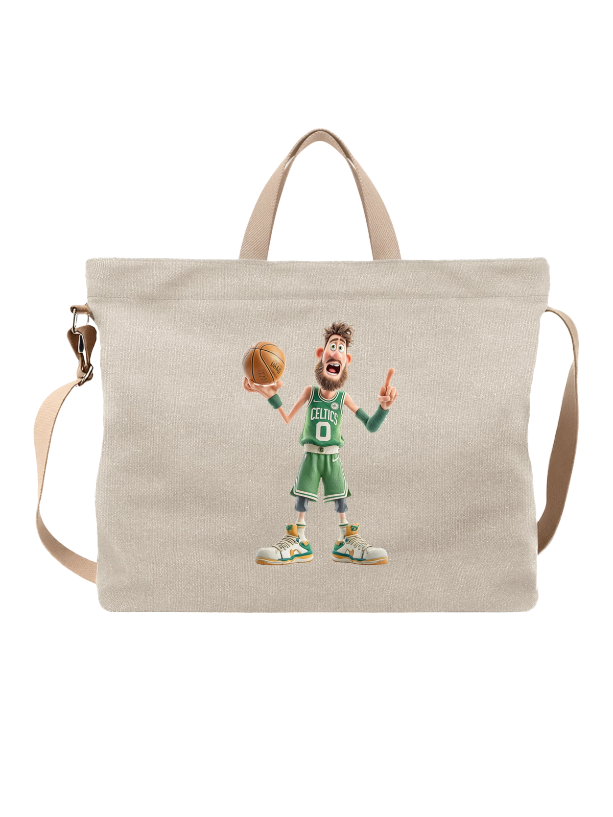 Сумка бежевая с принтом Баскетболист Celtics — иллюстрация — Бежевая, фото 1