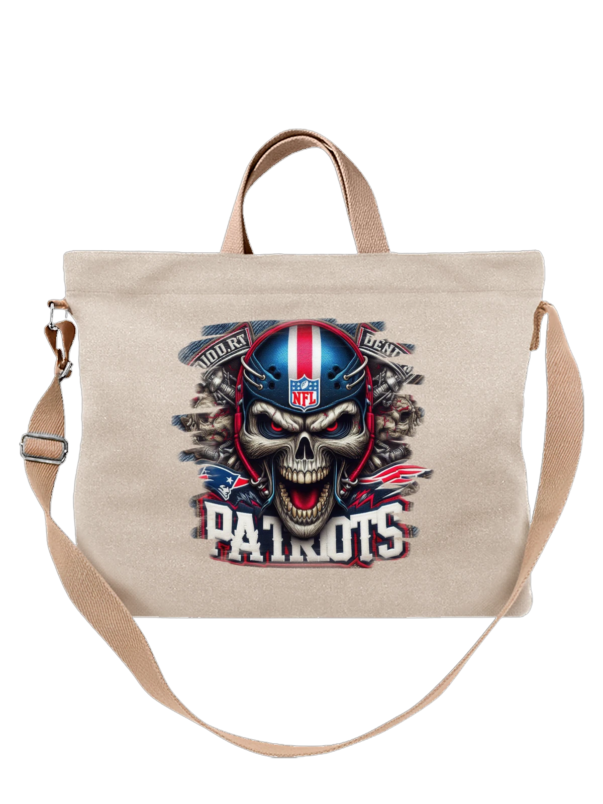 Сумка Череп в шлеме New England Patriots NFL белая с принтом — спортивный маскот — Белая, фото 1