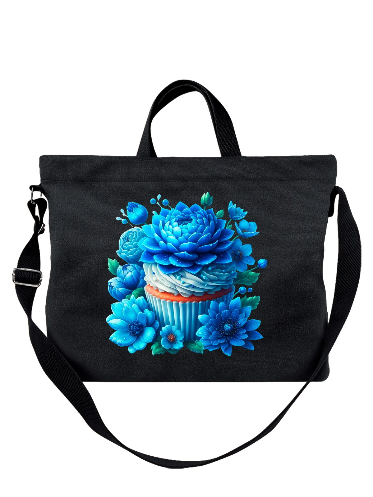 Сумка Кекс с цветами чёрная с принтом — растительная пища — Чёрная, фото 1