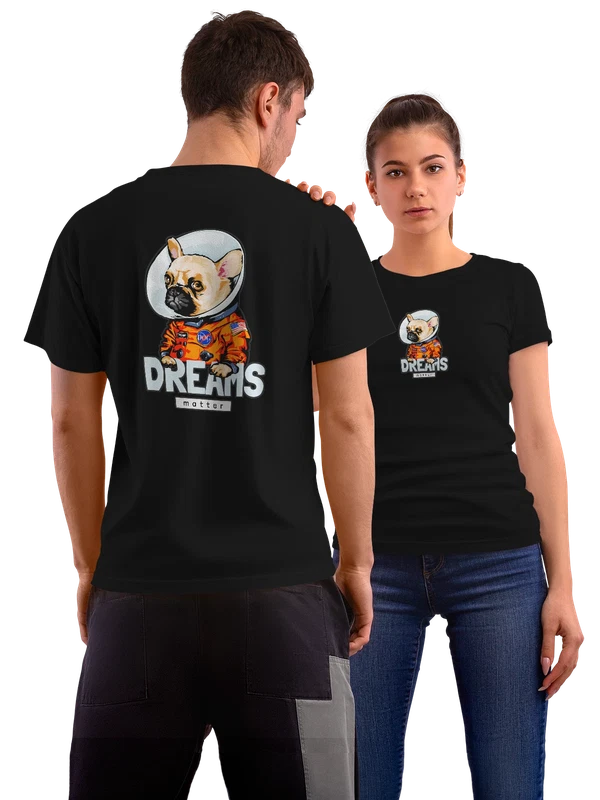 Футболка французский бульдог dreams matter — Чёрная, фото 1