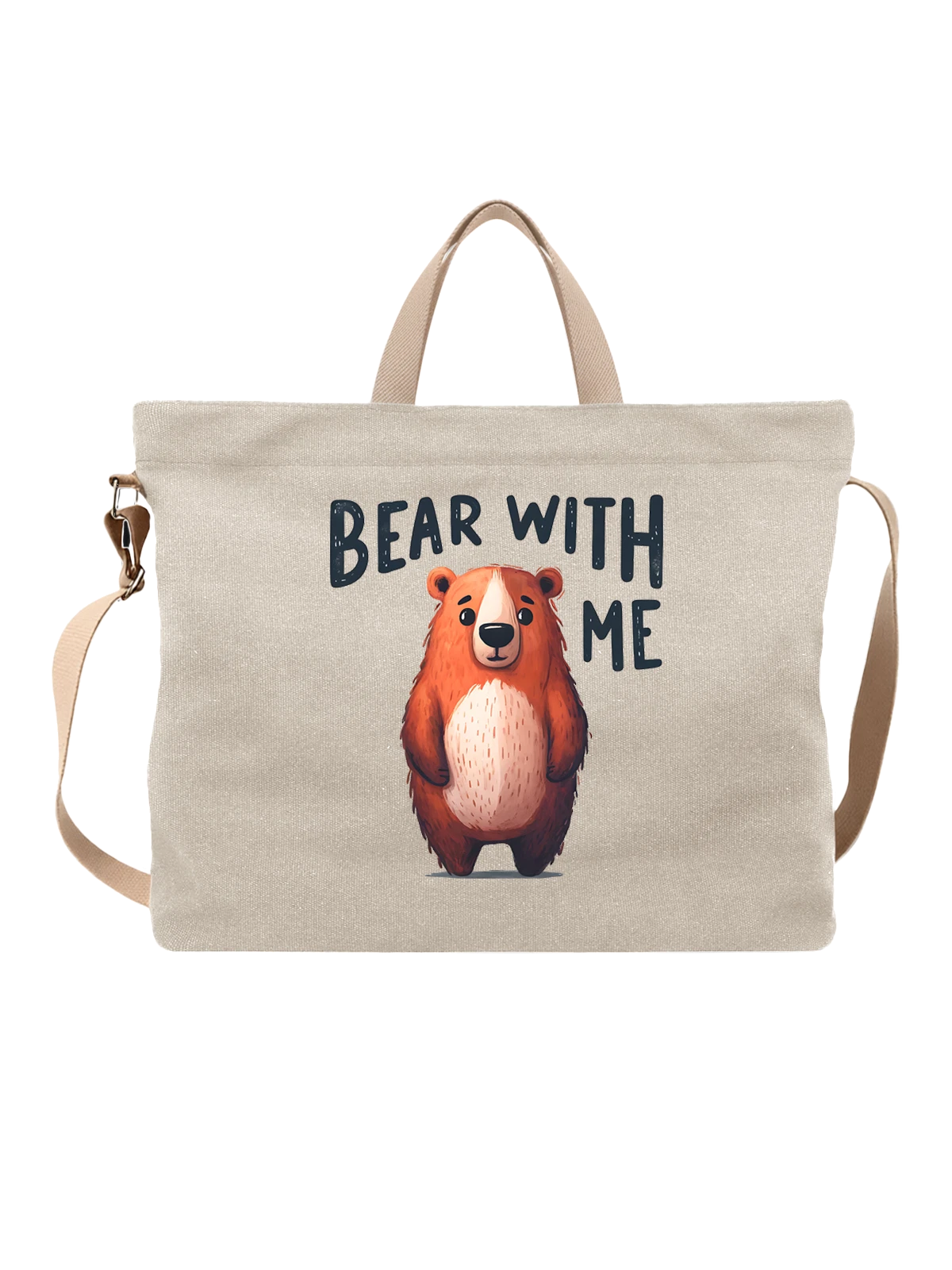 Сумка бежевая с принтом Медведь BEAR WITH ME — зверь — Бежевая, фото 1