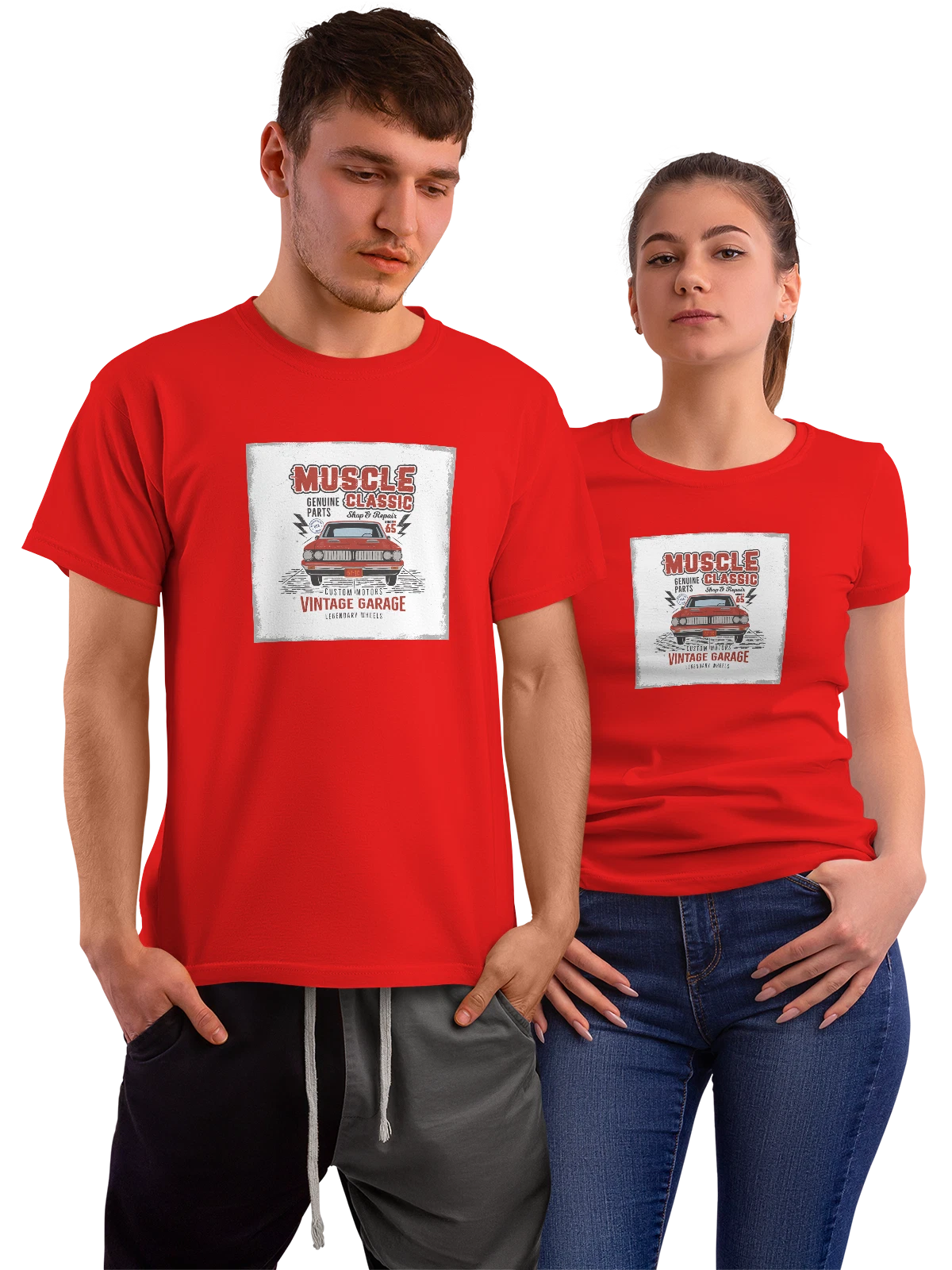 Футболка Ретро muscle classic автомобиль vintage гараж красная с принтом — старинный автомобиль — Красная, фото 1