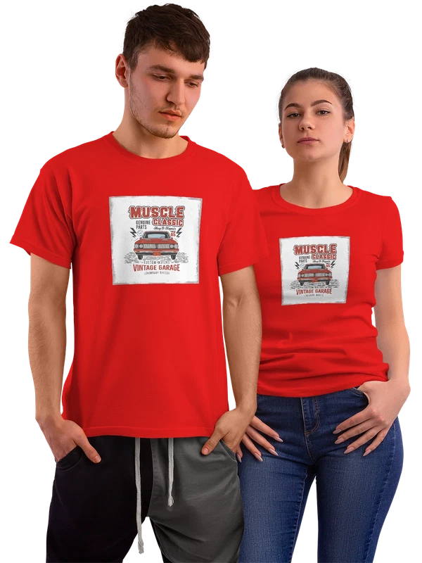 Футболка ретро muscle classic автомобиль vintage гараж — Красная, фото 1
