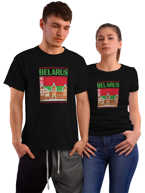 Футболка с флагом Беларуси Belarus замок — Чёрная, фото 1