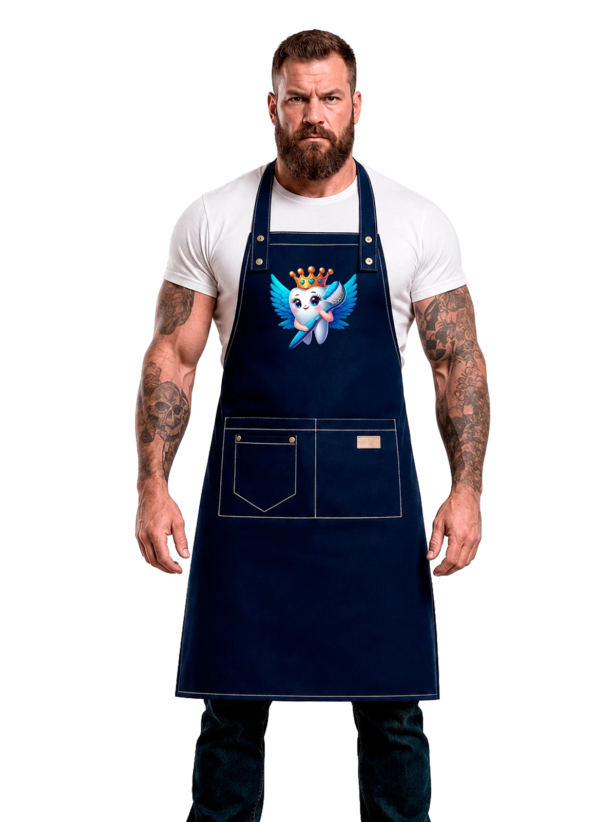 Фартук с зубом синий с принтом — повседневный образ — Синяя, фото 1