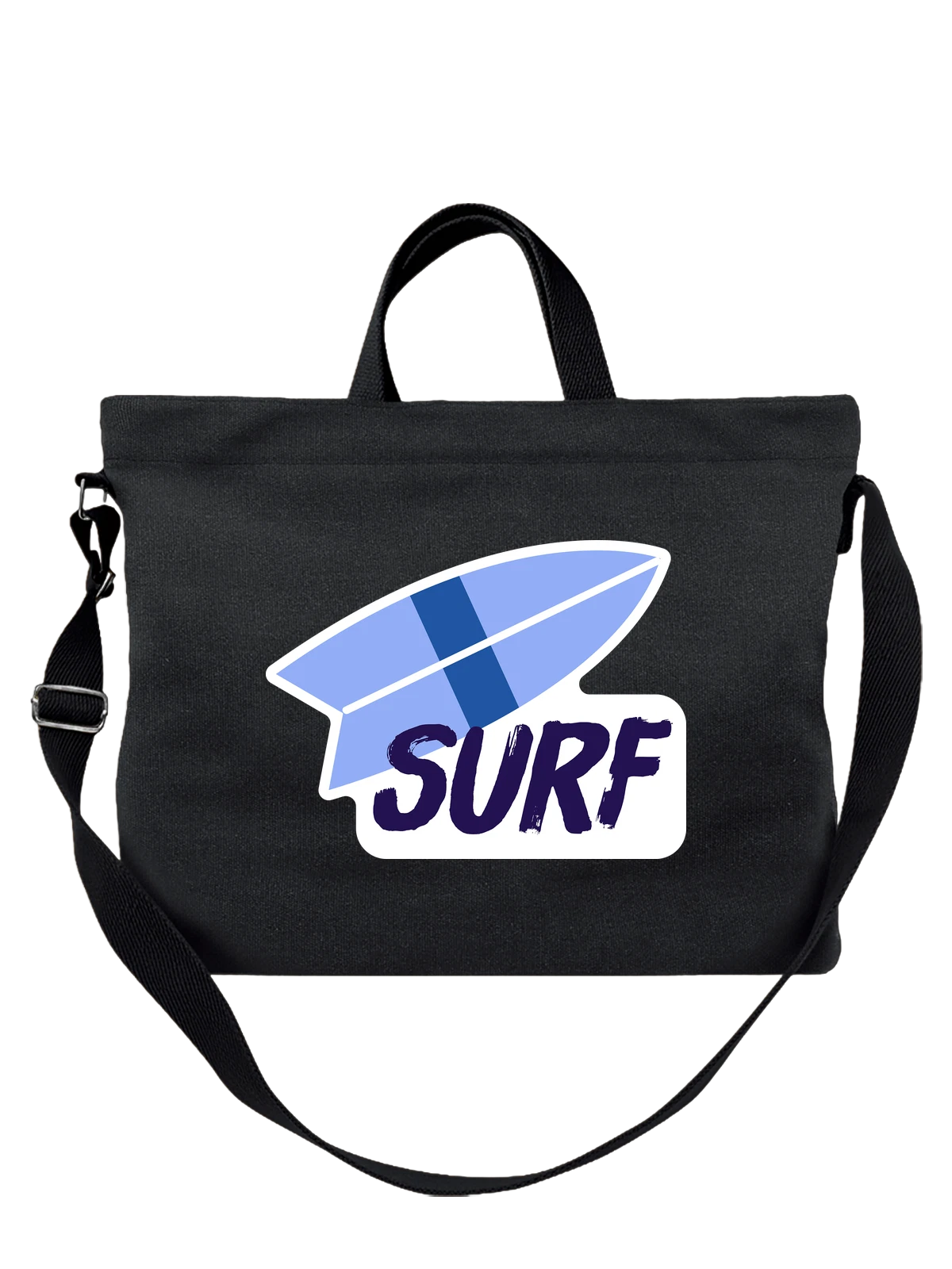 Сумка чёрная с принтом с логотипом SURF и доской для серфинга — океан — Чёрная, фото 1