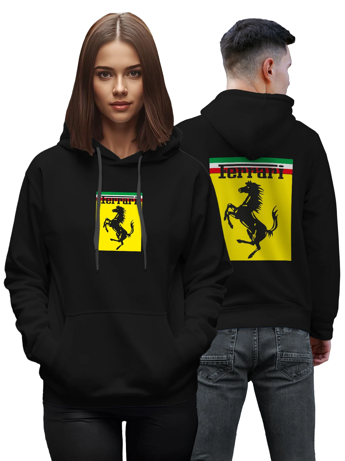 Худи Ferrari чёрное с принтом — контрастный принт — Чёрная, фото 1