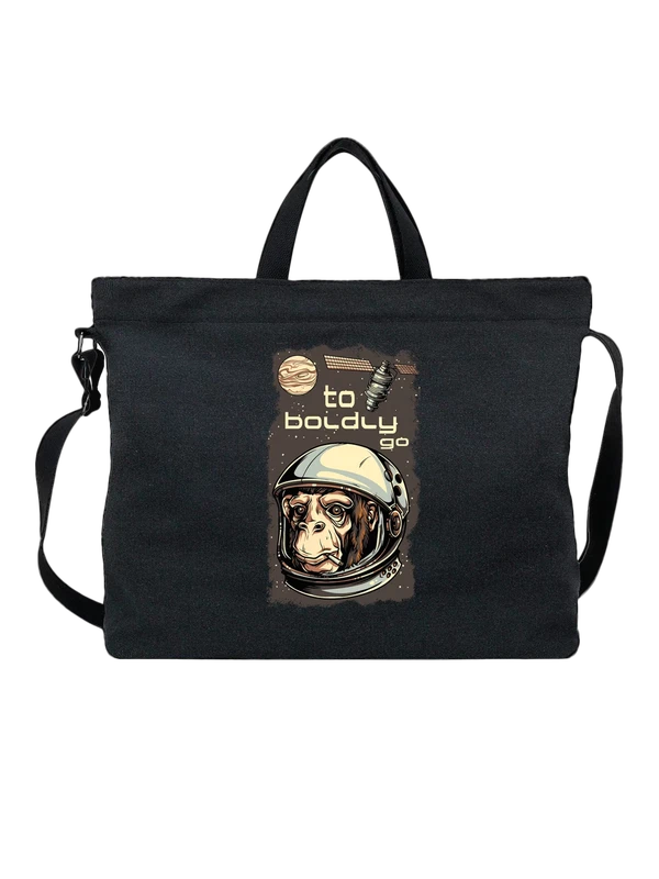Сумка с обезьяной космонавтом to boldly go — Чёрная, фото 1
