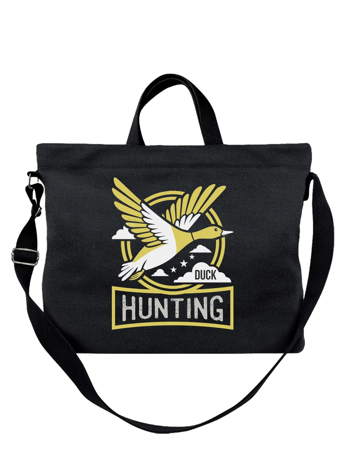 Сумка Утка надпись duck hunting чёрная с принтом — дикая природа — Чёрная, фото 1