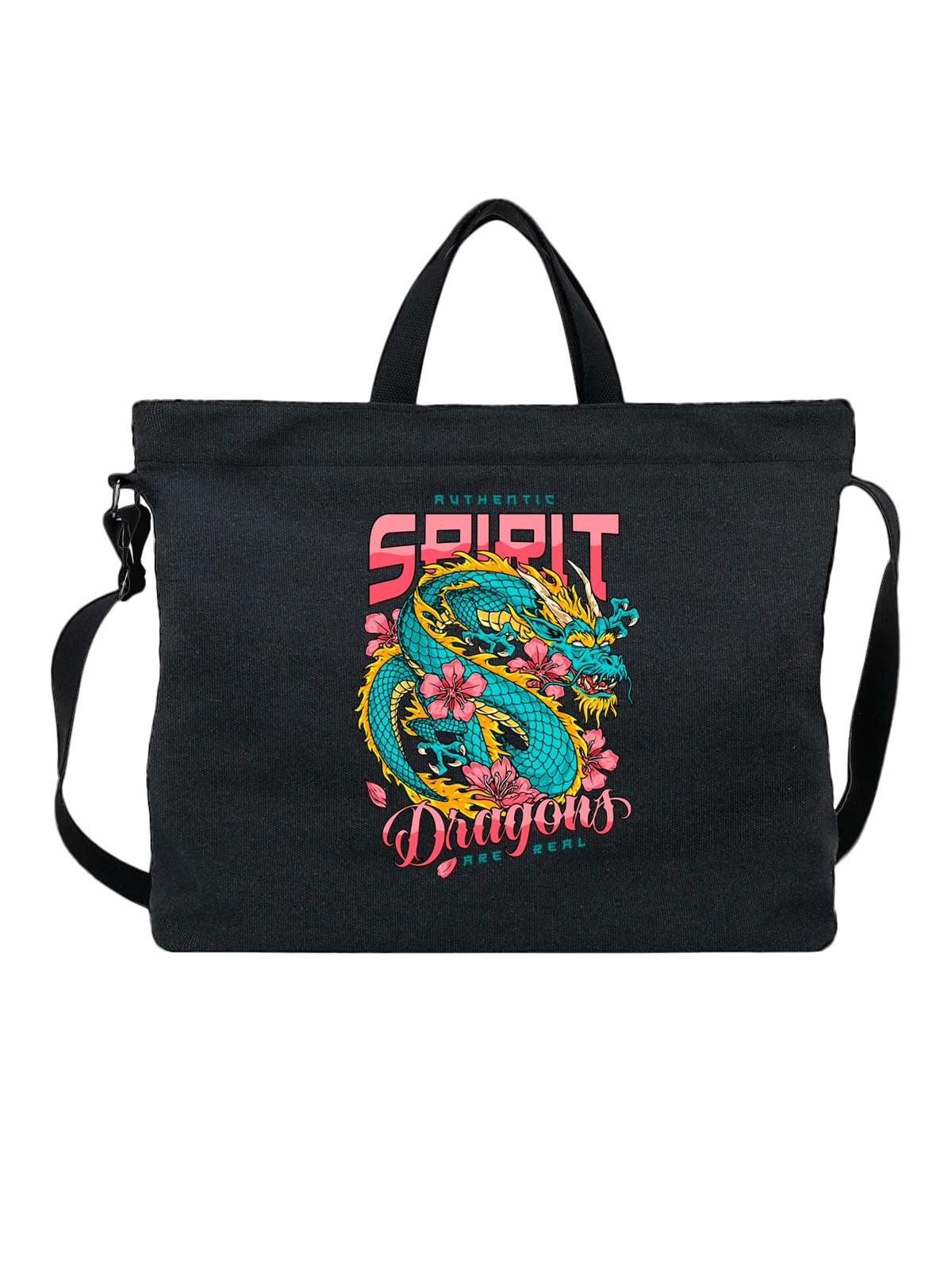 Сумка с драконом authentic spirit чёрная с принтом — фанатский принт — Чёрная, фото 1