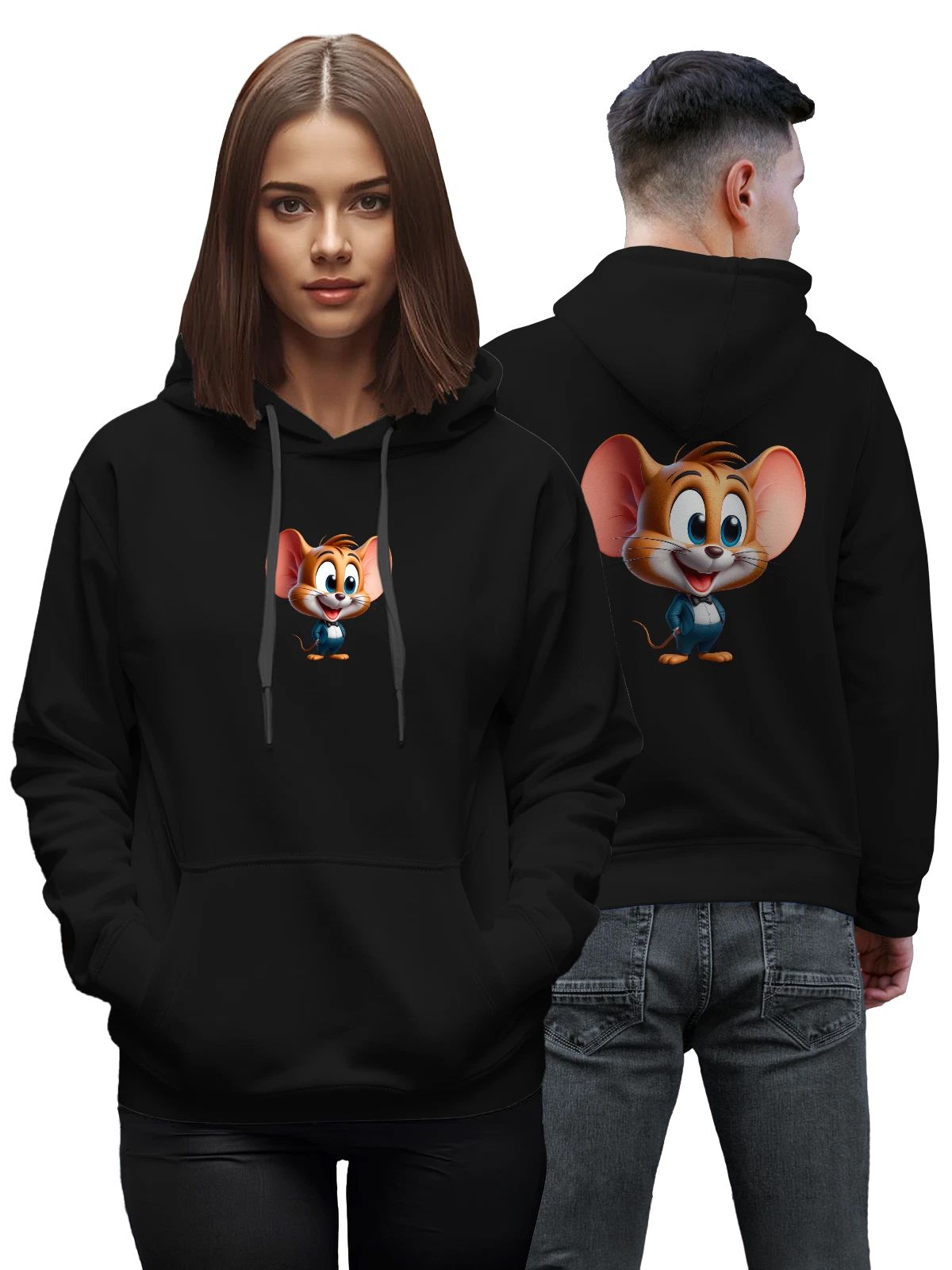 Худи Tom and Jerry чёрное с принтом — streetwear футболка — Чёрная, фото 1