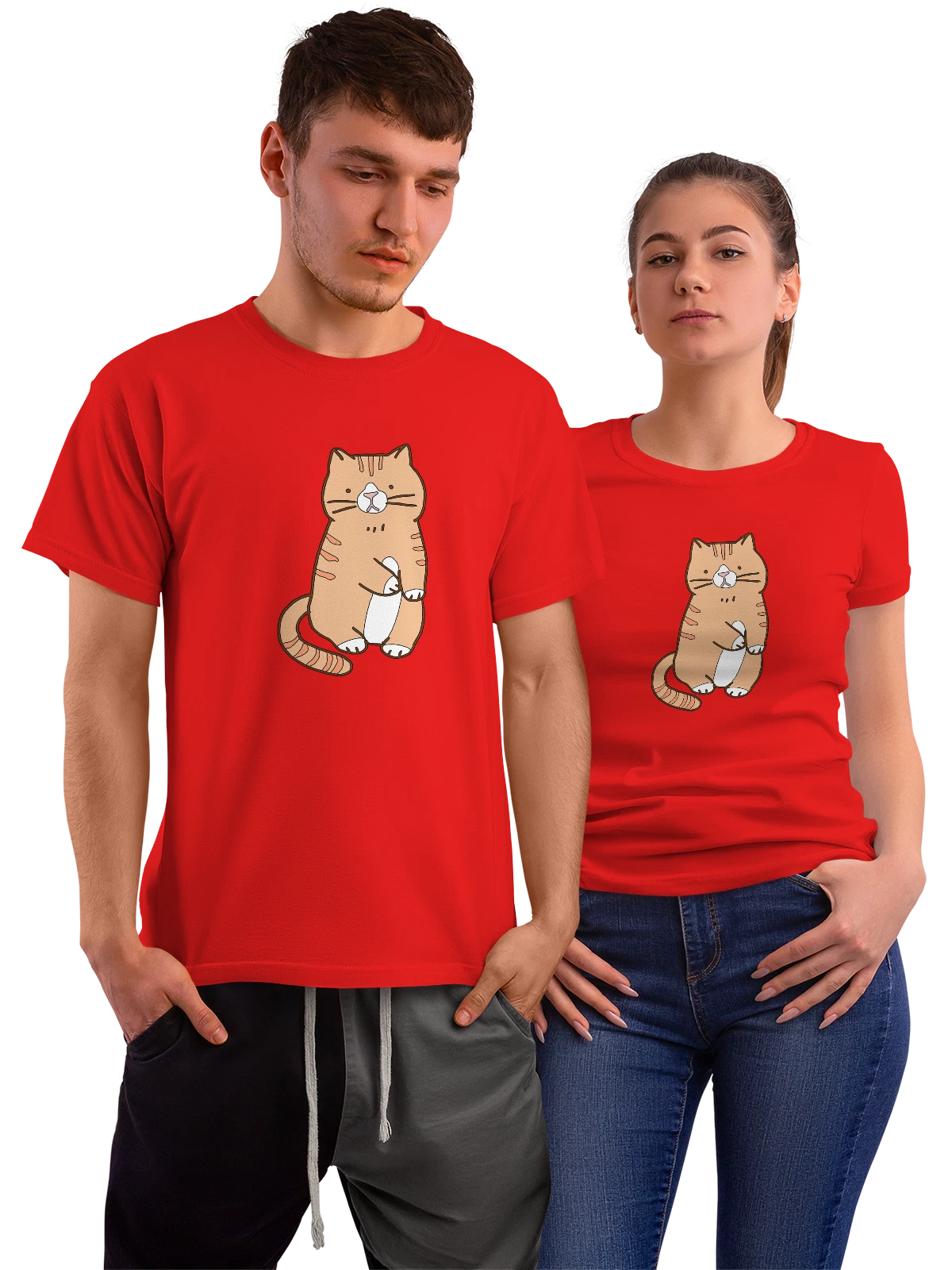 Футболка с котом красная с принтом — домашний питомец — Красная, фото 1