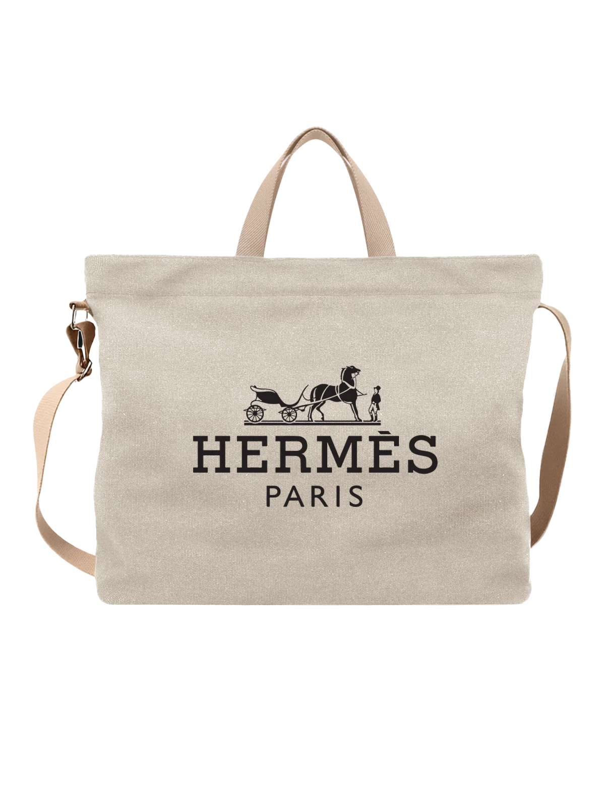 Сумка Hermes Paris с логотипом и каретой белая с принтом — эмблема модного дома — Белая, фото 1