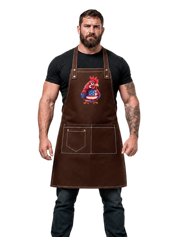 Фартук коричневый с принтом Американский петух в звездах и полосах — Коричневый, фото 1