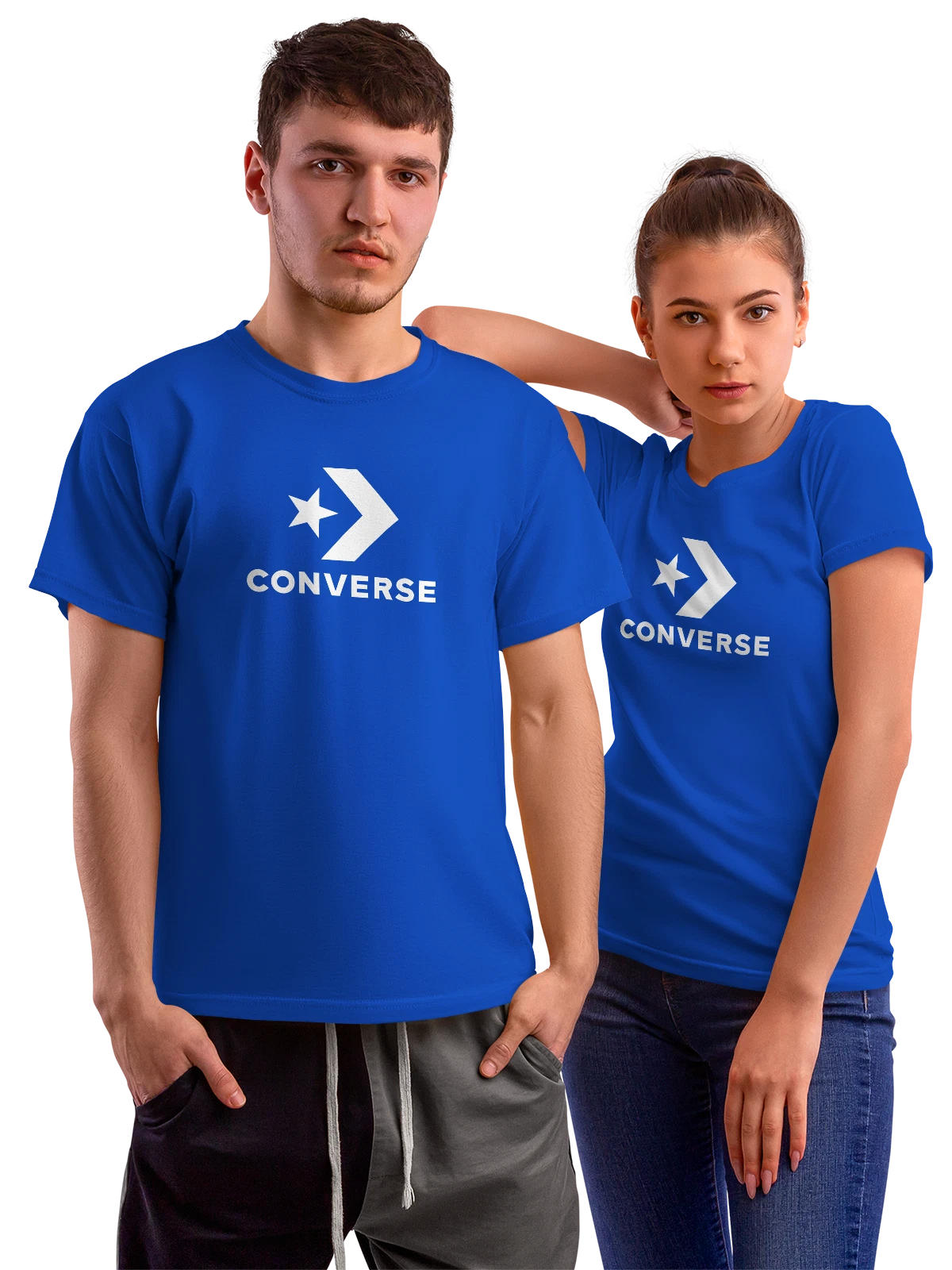 Футболка Converse синяя с принтом — геометрическая эмблема — Синяя, фото 1