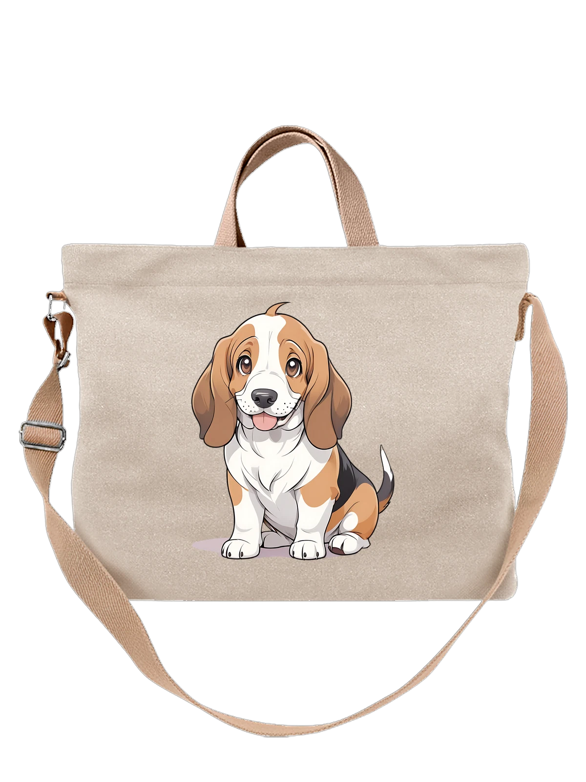 Сумка бежевая с принтом Beagle puppy мультяшный милый — мультяшная собака — Бежевая, фото 1