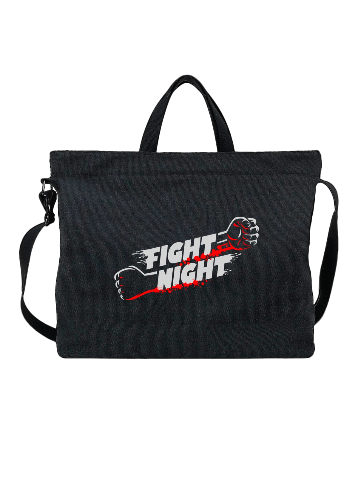 Сумка Кулаки надпись fight night чёрная с принтом — женская футболка — Чёрная, фото 1