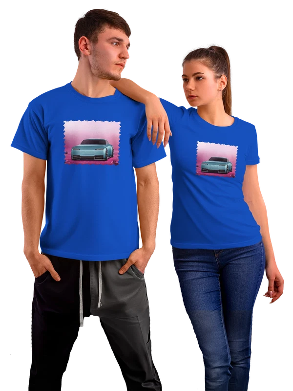 Футболка машина Jaguar Type 00 Pink aesthetic — Синяя, фото 1