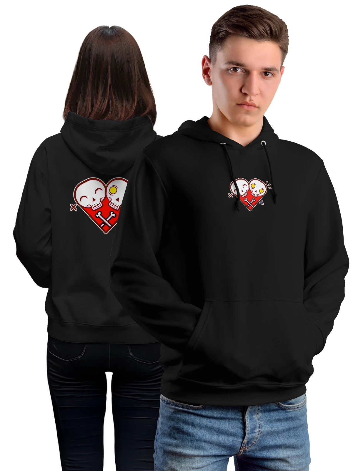 Худи с черепами чёрное с принтом — темная эстетика — Чёрная, фото 1