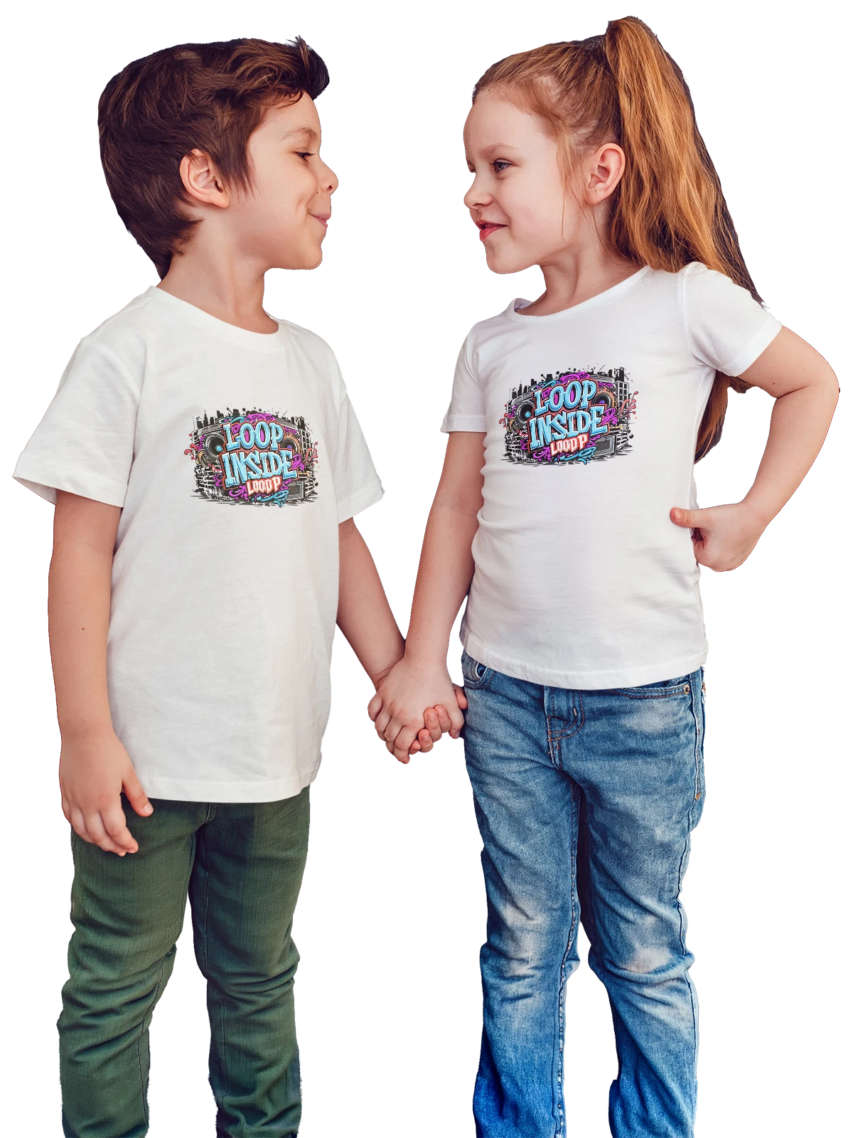 Футболка детская Loop Inside Loop P граффити музыкальный хип-хоп белая с принтом — музыкальные элементы — Белая, фото 1