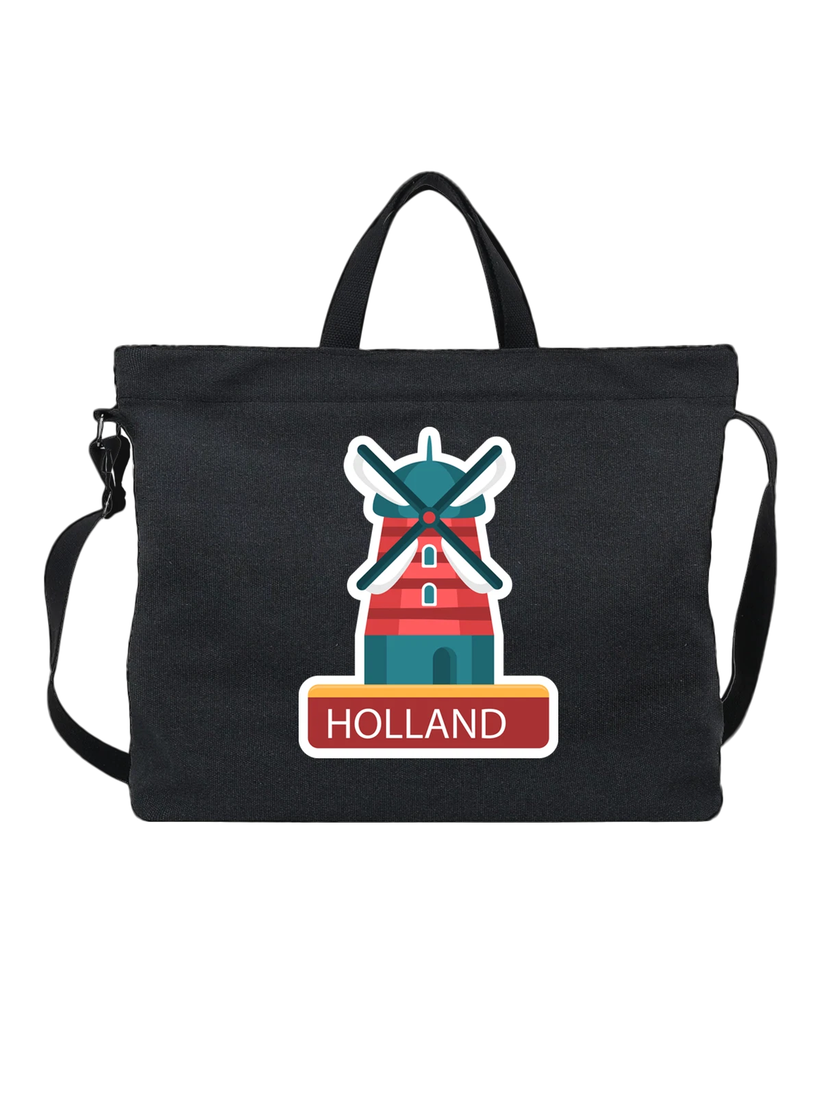 Сумка Голландская мельница Holland с надписью чёрная с принтом — европейская архитектура — Чёрная, фото 1