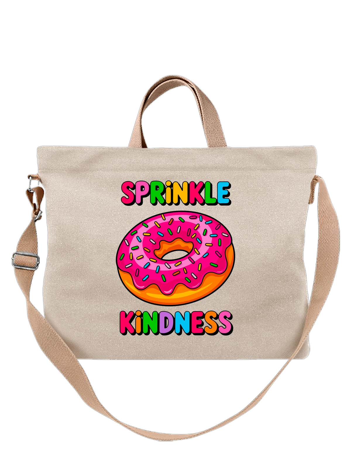 Сумка бежевая с принтом Пончик Sprinkle Kindness цветной — кондитерское изделие — Бежевая, фото 1