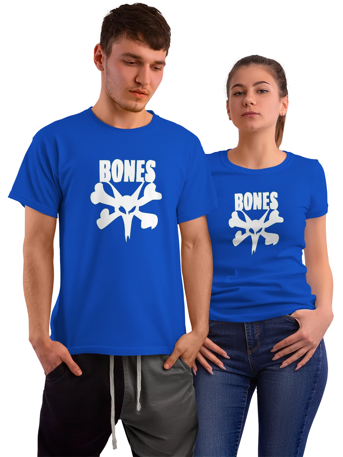 Футболка Bones синяя с принтом — уличная эстетика — Синяя, фото 1