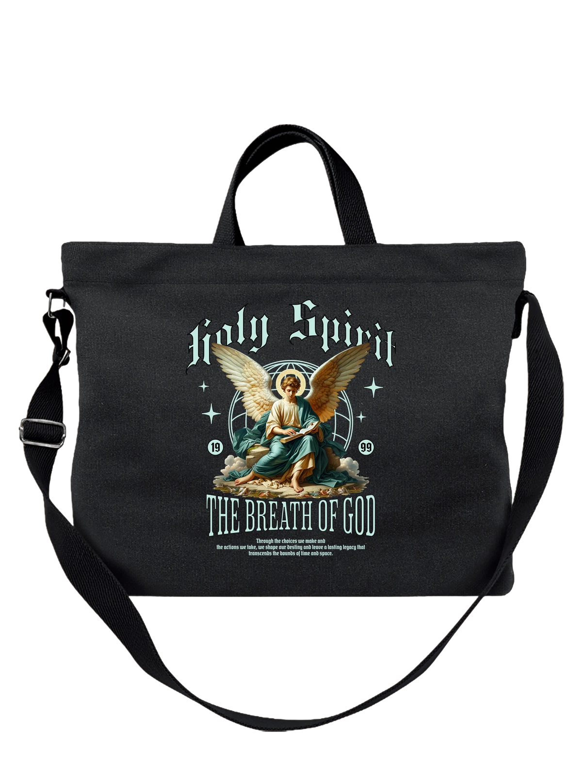 Сумка чёрная с принтом Ангел с книгой и крыльями The Breath of God — святый образ — Чёрная, фото 1