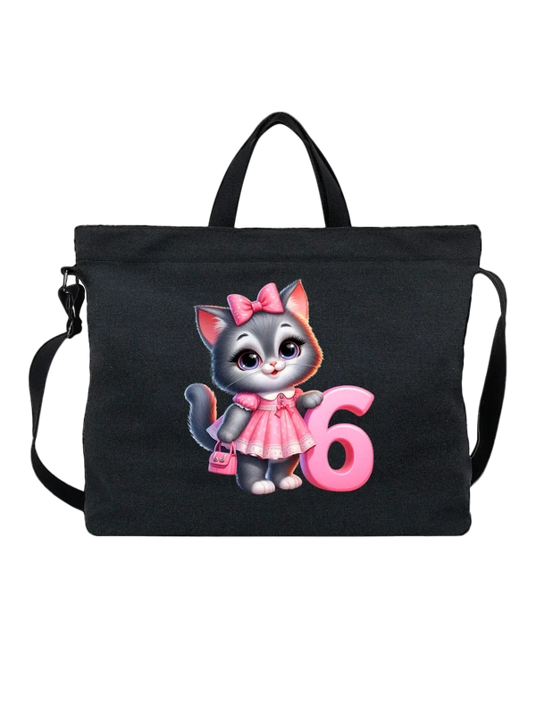 Сумка с кошкой 6 лет день рождения — Чёрная, фото 1