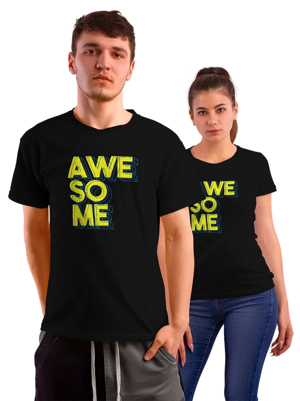 Футболка надпись Awesome жёлтая синяя графика — Чёрная, фото 1