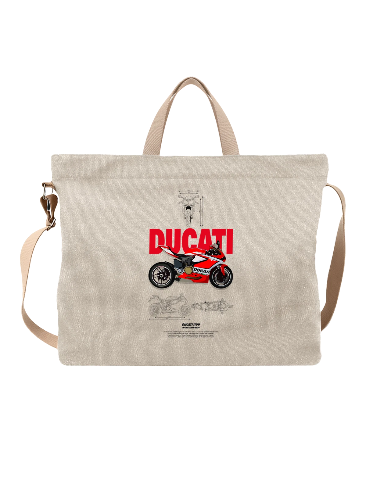 Сумка Спортбайк Ducati Panigale красный мотоцикл белая с принтом — супербайк — Белая, фото 1