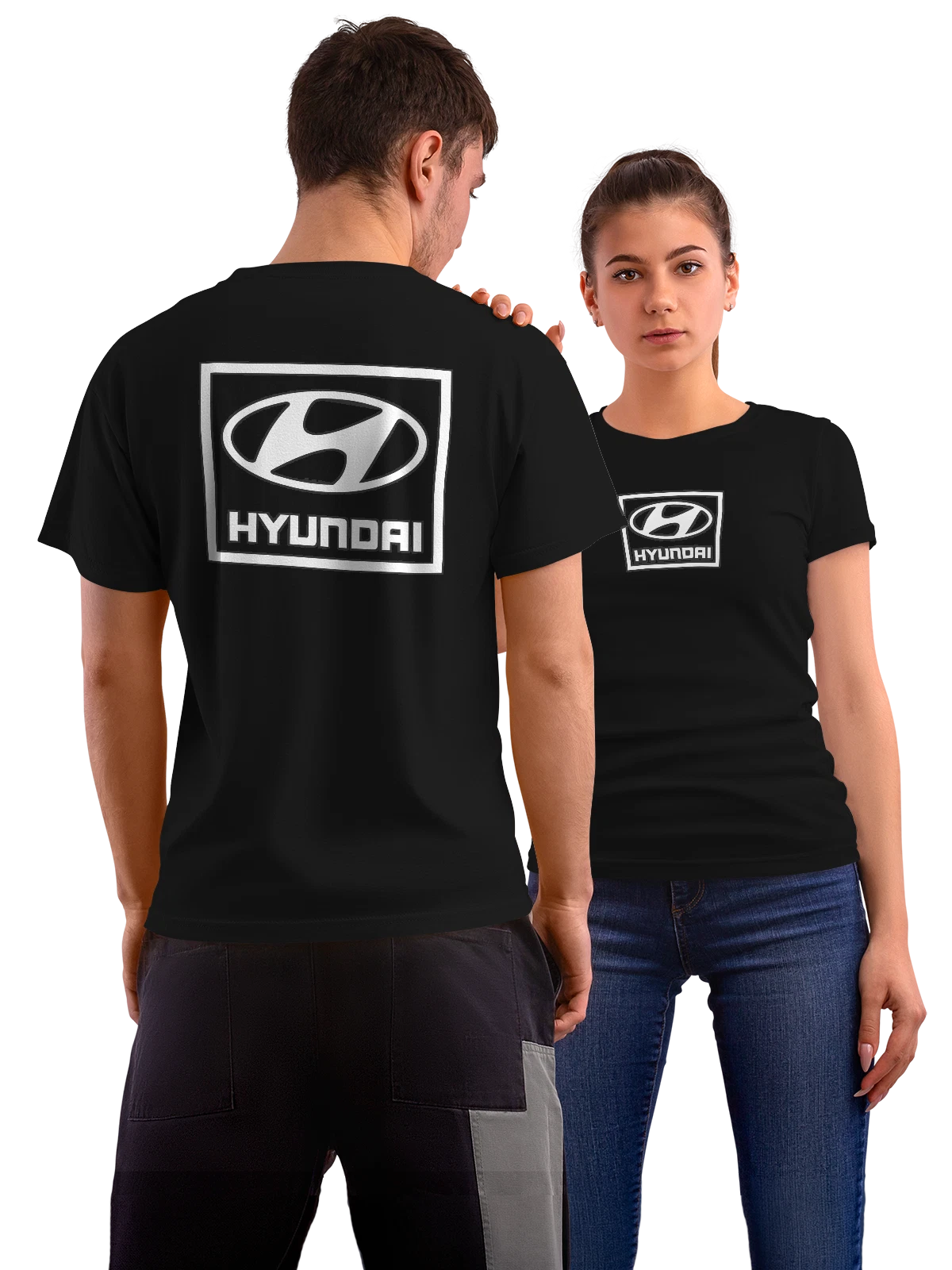 Футболка Hyundai чёрная с принтом на спине — монохромный принт — Чёрная, фото 1