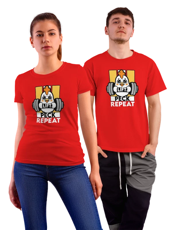 Футболка цыпленок штангист lift peck repeat — Красная, фото 1