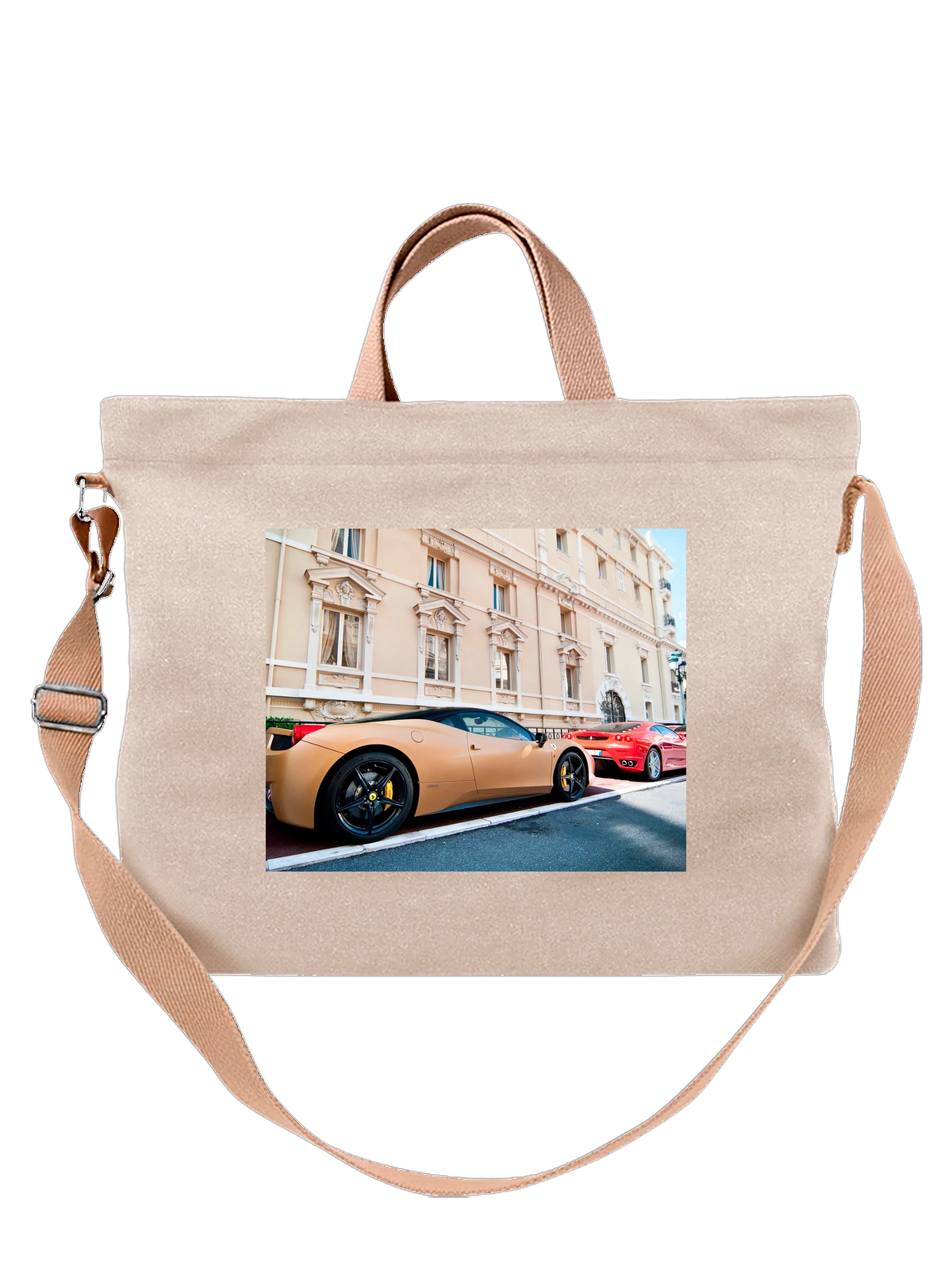 Сумка бежевая с принтом Машина Ferrari — выразительный кузов — Бежевая, фото 1