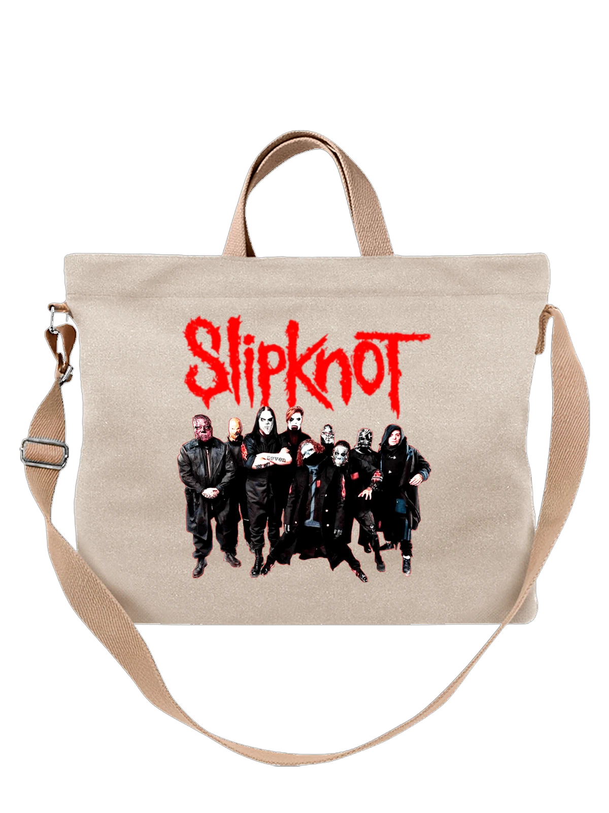 Сумка Группа Slipknot в масках и черном белая с принтом — черная одежда — Белая, фото 1