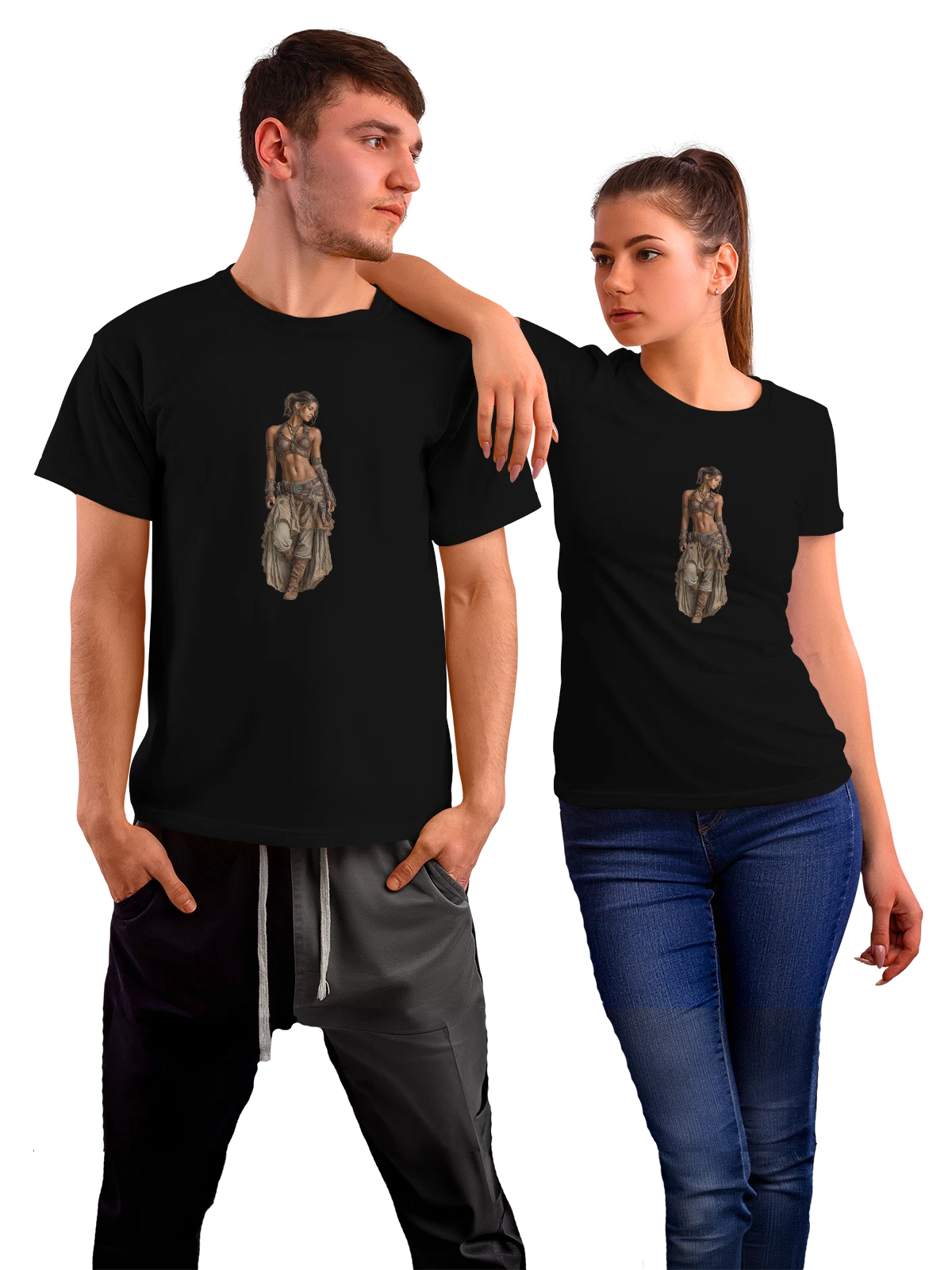 Футболка Female warrior в постапокалипсисе чёрная с принтом — выживание — Чёрная, фото 1