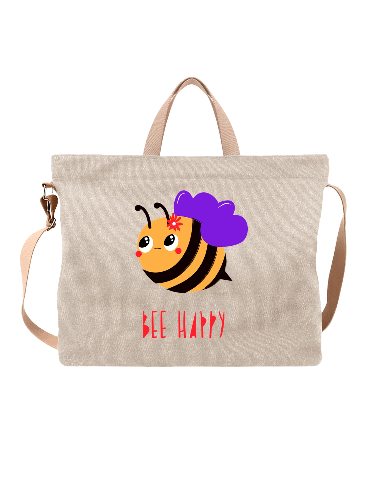 Сумка Пчела bee happy белая с принтом — подарок любителю природы — Белая, фото 1