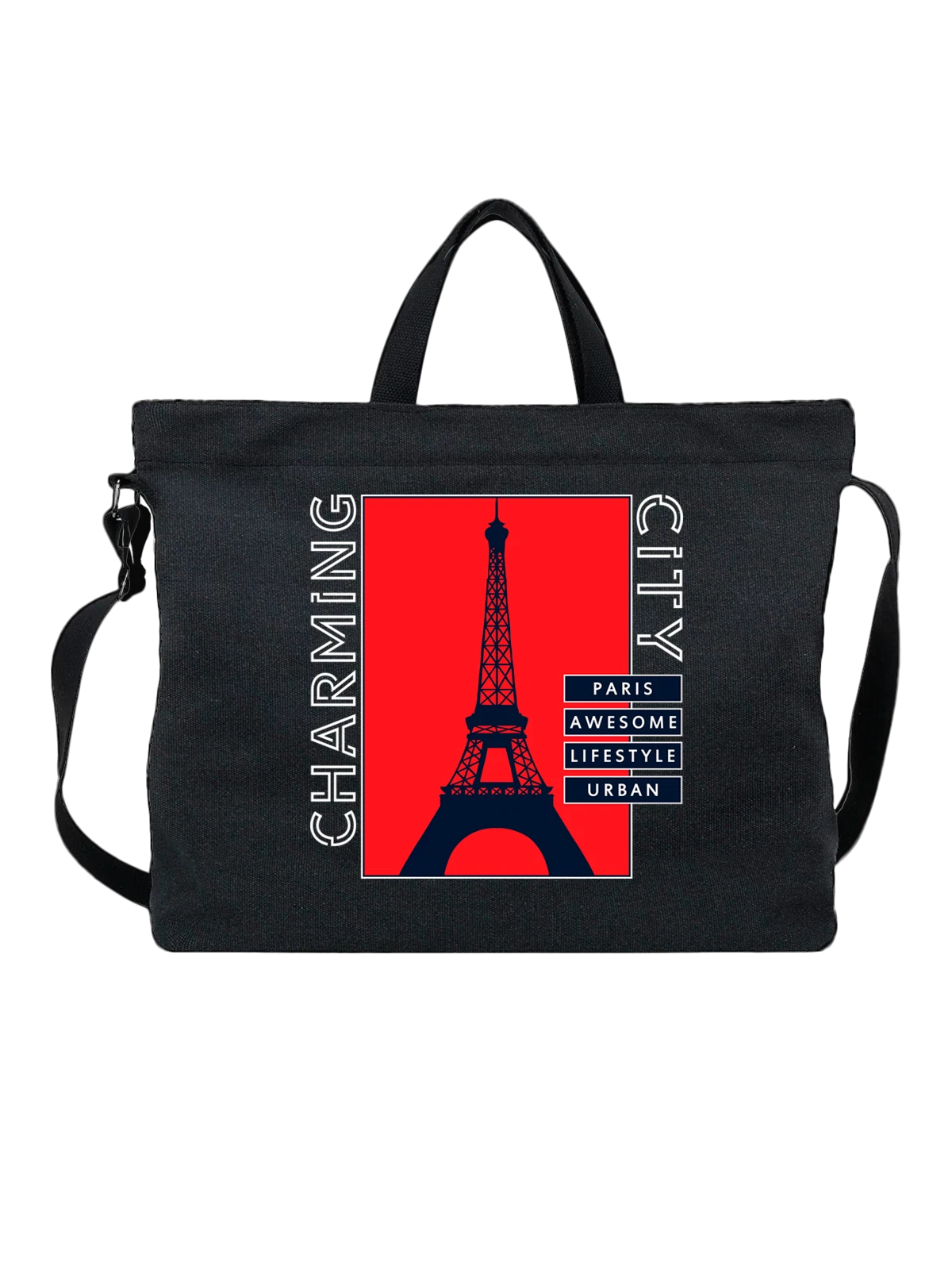 Сумка с надписью Париж Paris чёрная с принтом — подарок с юмором — Чёрная, фото 1