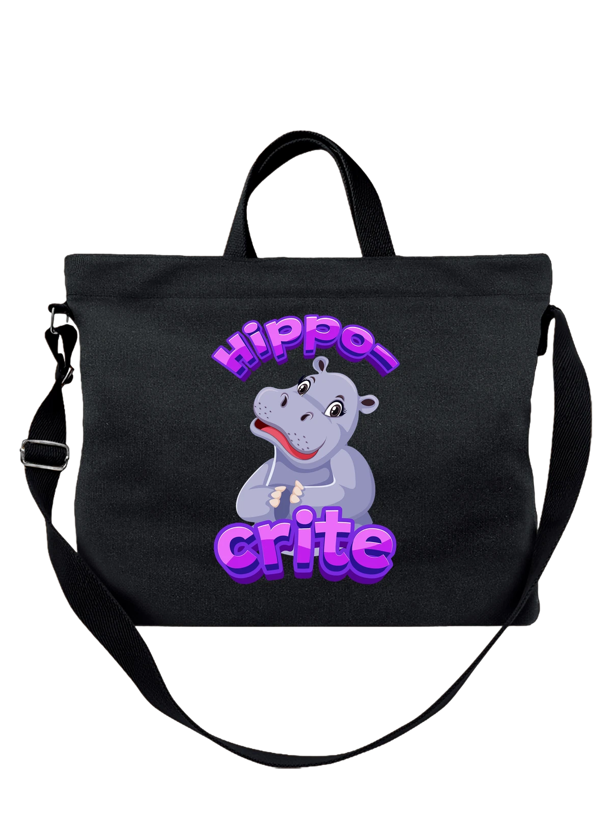 Сумка Бегемот hippo crite чёрная с принтом — принт с надписью — Чёрная, фото 1