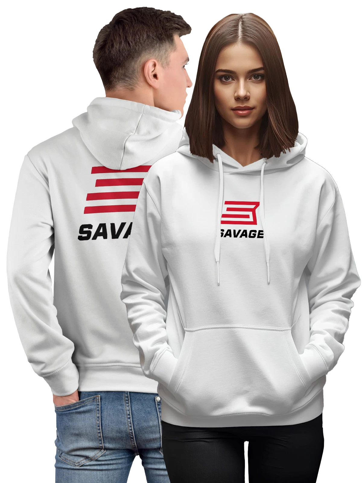 Худи Savage белое с принтом — динамичная типографика — Белая, фото 1