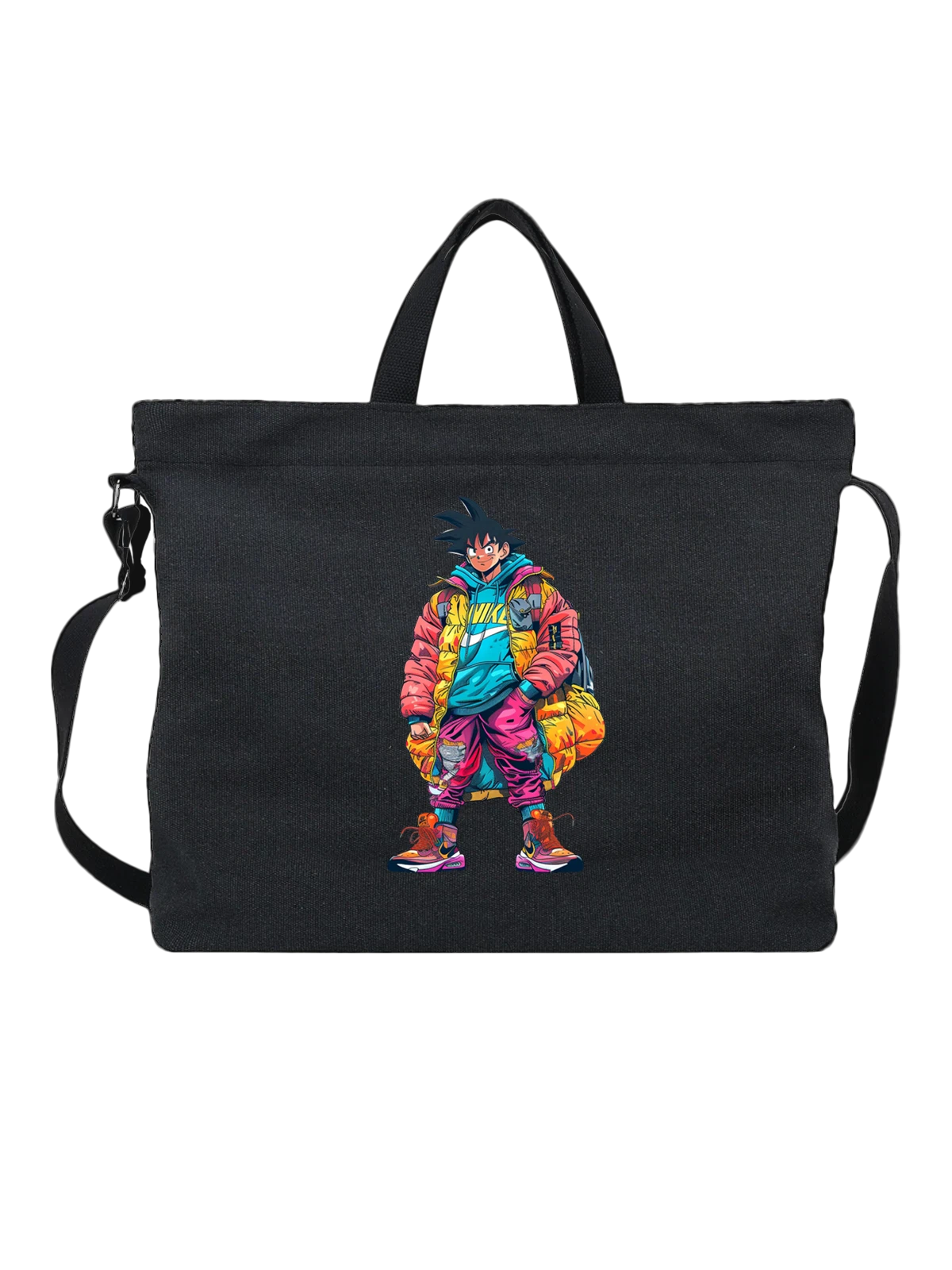 Сумка Goku в ярком streetwear-образе чёрная с принтом — streetwear — Чёрная, фото 1