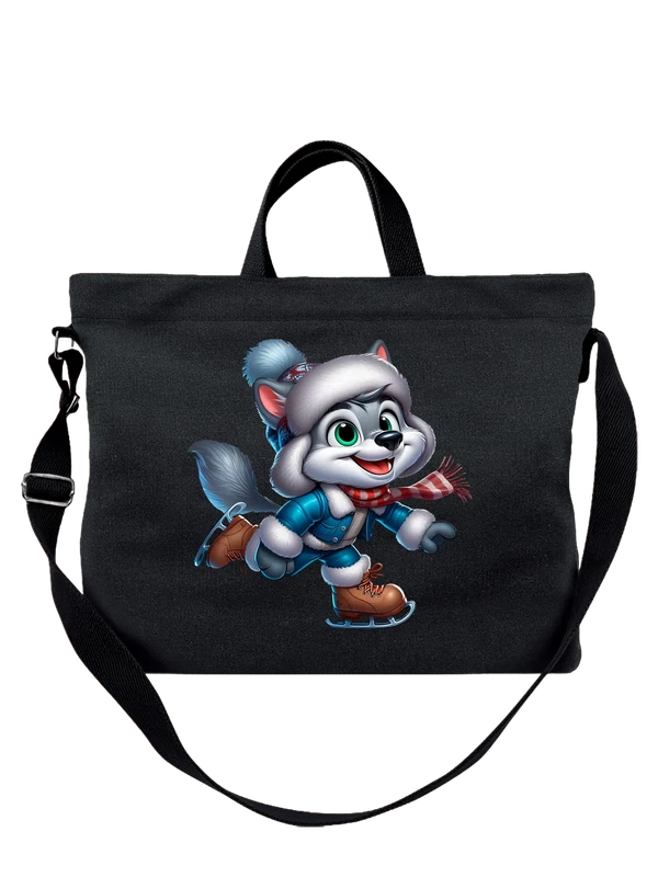 Сумка с волком в зимней одежде — Чёрная, фото 1