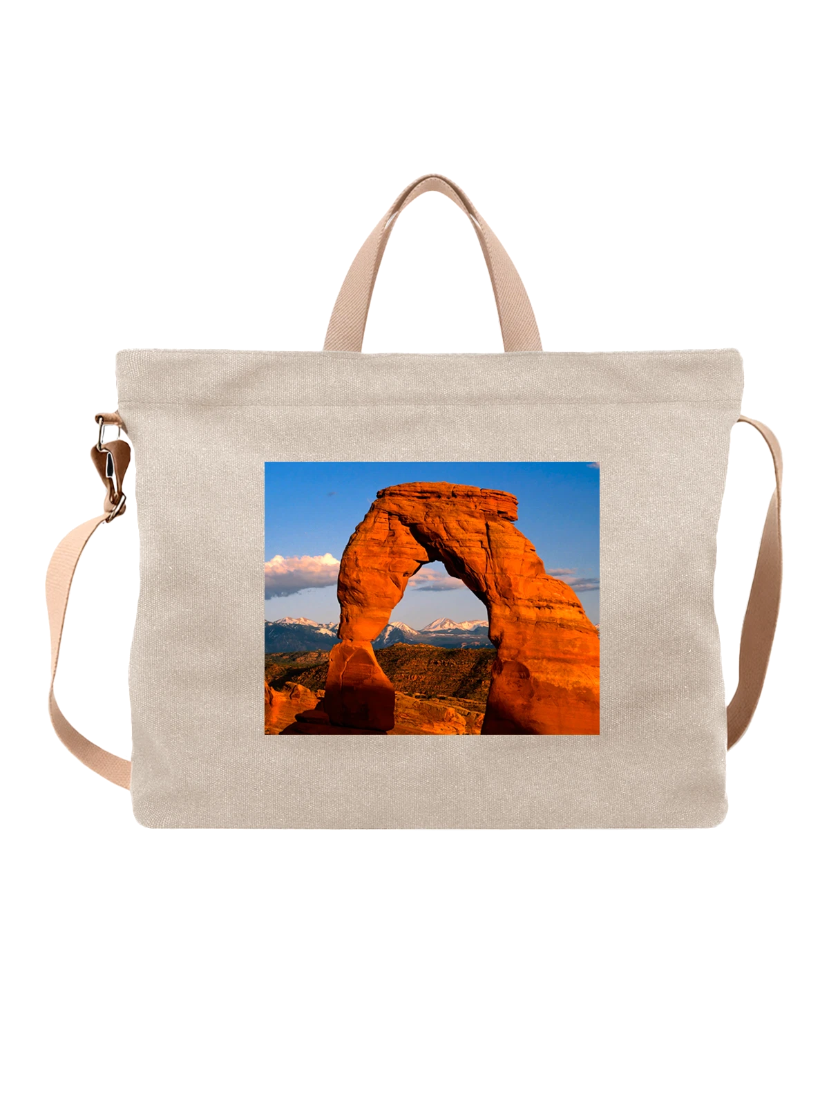 Сумка бежевая с принтом Страна Delicate Arch Arches National Park — туристический маршрут — Бежевая, фото 1