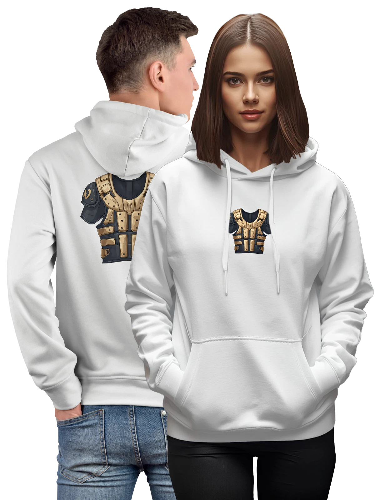Худи Бронежилет в черно золотом снаряжении белое с принтом — тактическое снаряжение — Белая, фото 1