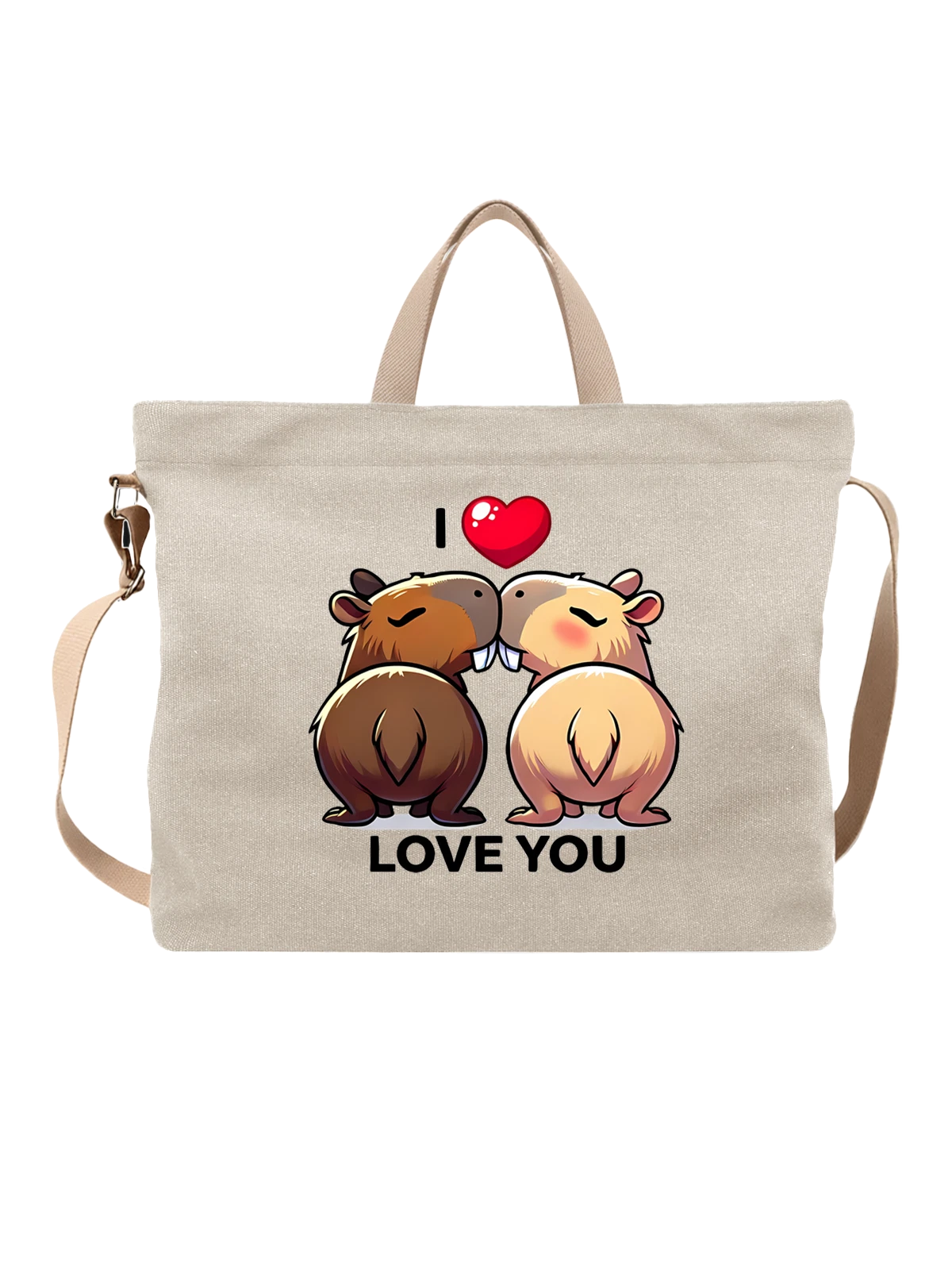 Сумка с капибарами Love You и сердцем белая с принтом — пара животных — Белая, фото 1