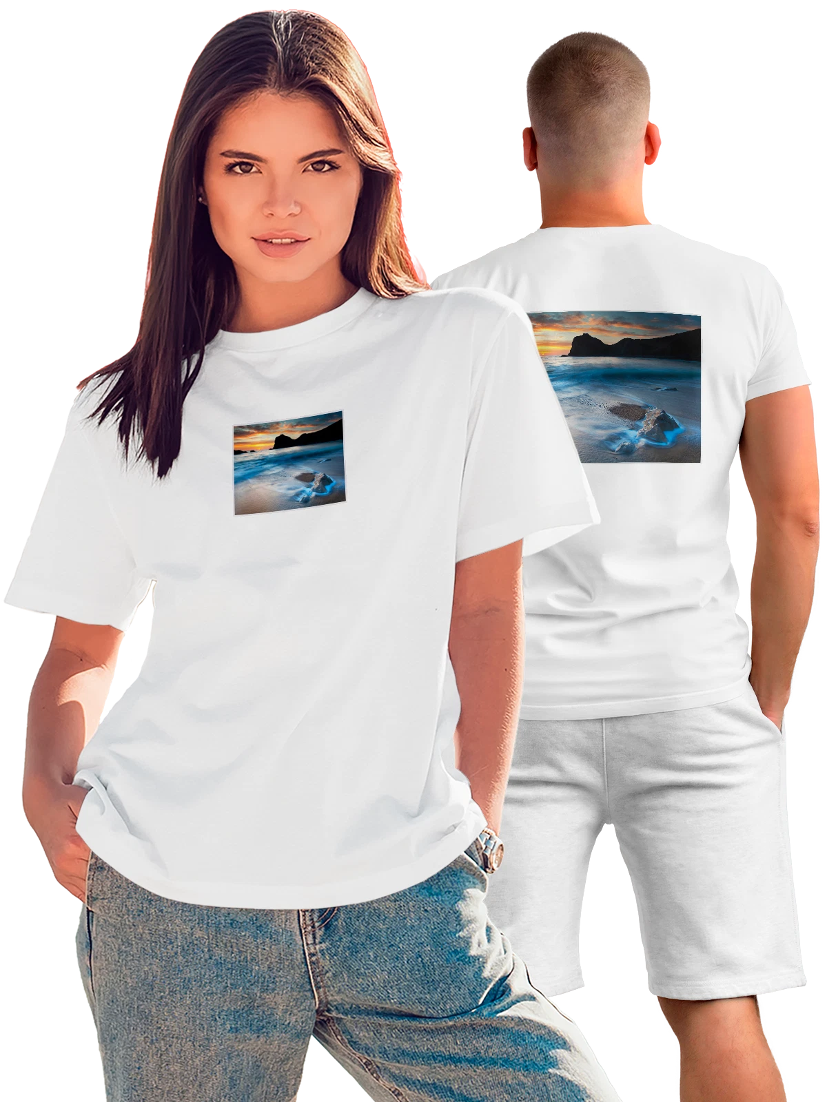 Футболка Природа морской бриз закате белая с принтом на спине — путешествия — Белая, фото 1