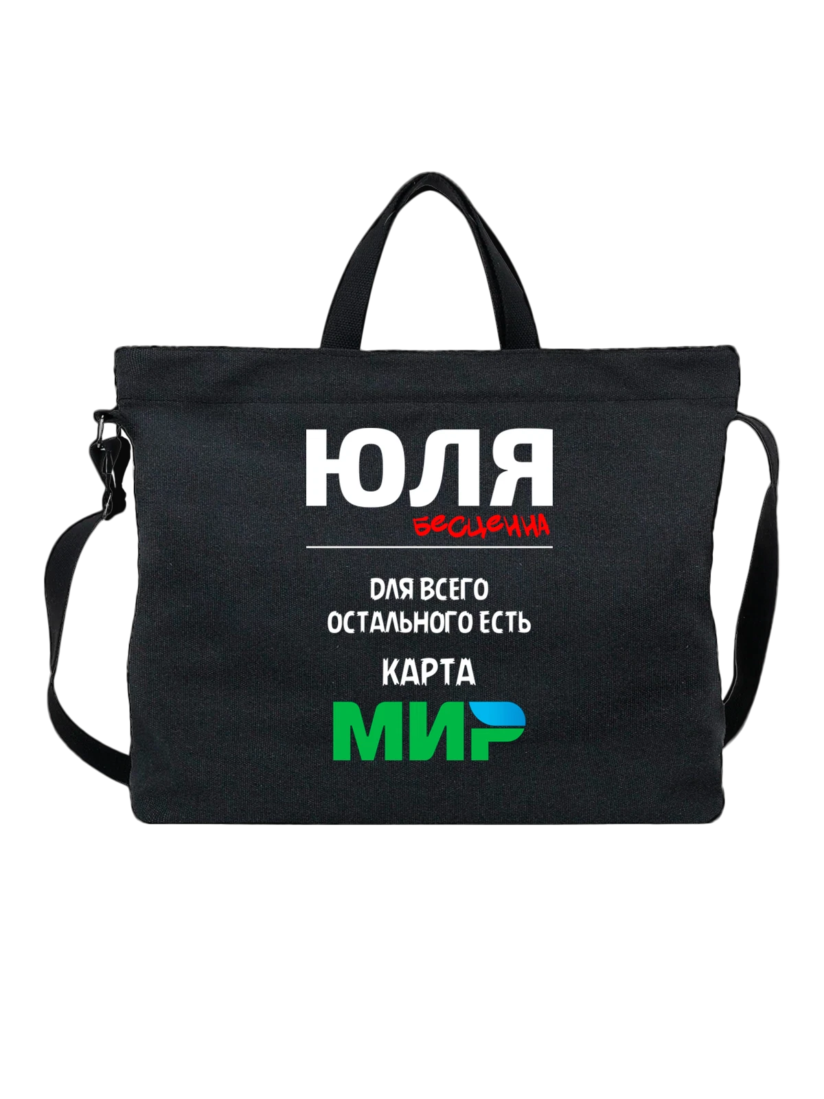 Сумка с именем Юлия Юля чёрная с принтом — надпись с именем — Чёрная, фото 1